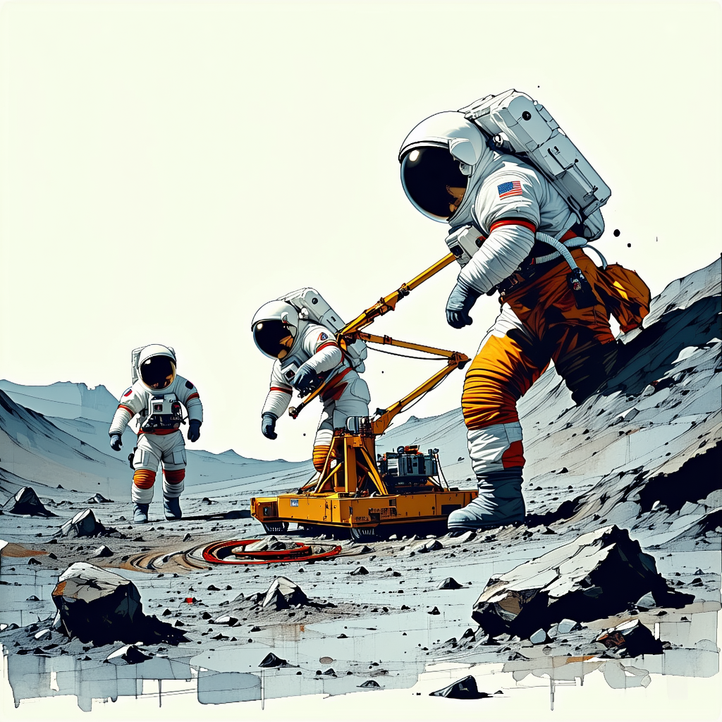 In The Image, There Are Three Astronauts Standing On A Rocky Surface, Possibly On The Moon