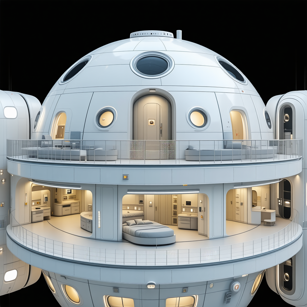 The Image Is A 3d Model Of A Large, Futuristic Space Station