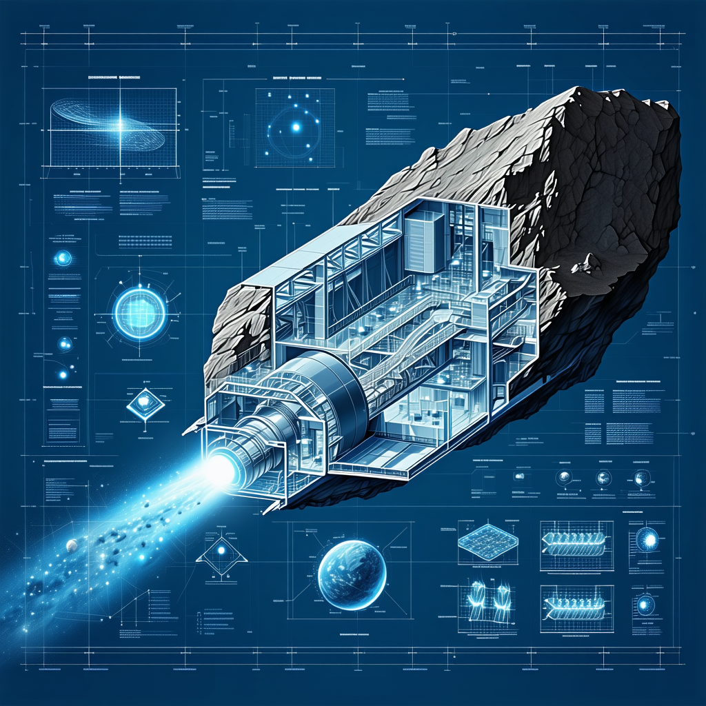 A Futuristic Spacecraft Is Shown In A Blue And White Drawing