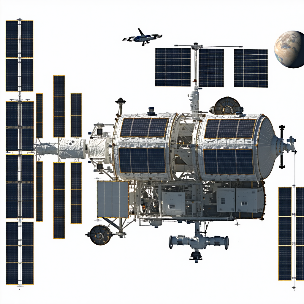 space shuttle shown white blue