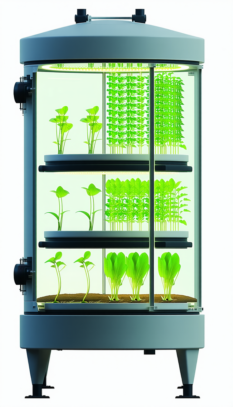 A Large, Multi-tiered Plant Growth Chamber Filled With Various Plants