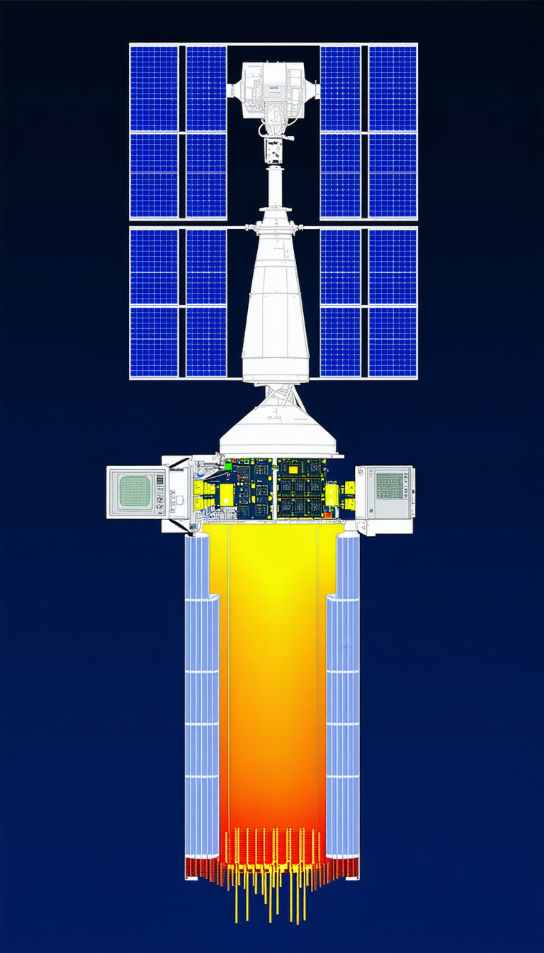 A Space Shuttle With A Large, Bright Orange Light On The Side
