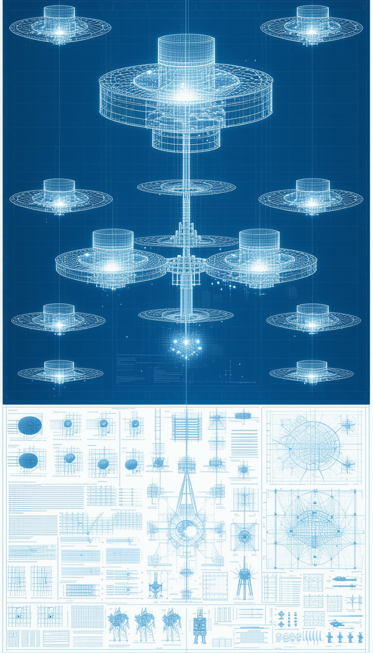 A Blue Poster Displays A Series Of Futuristic, Circular, And Dome-shaped Structures