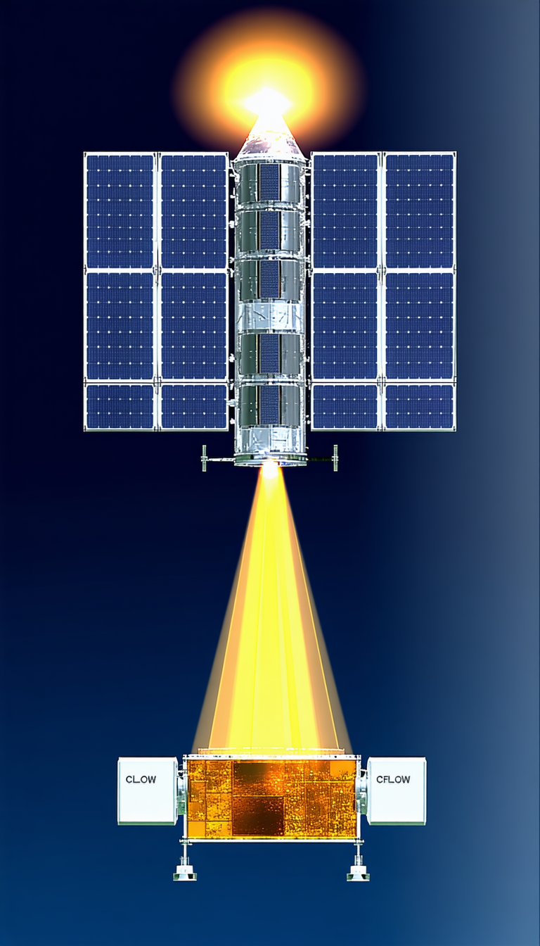 A Large Solar Panel With A Yellow Light Shining From It