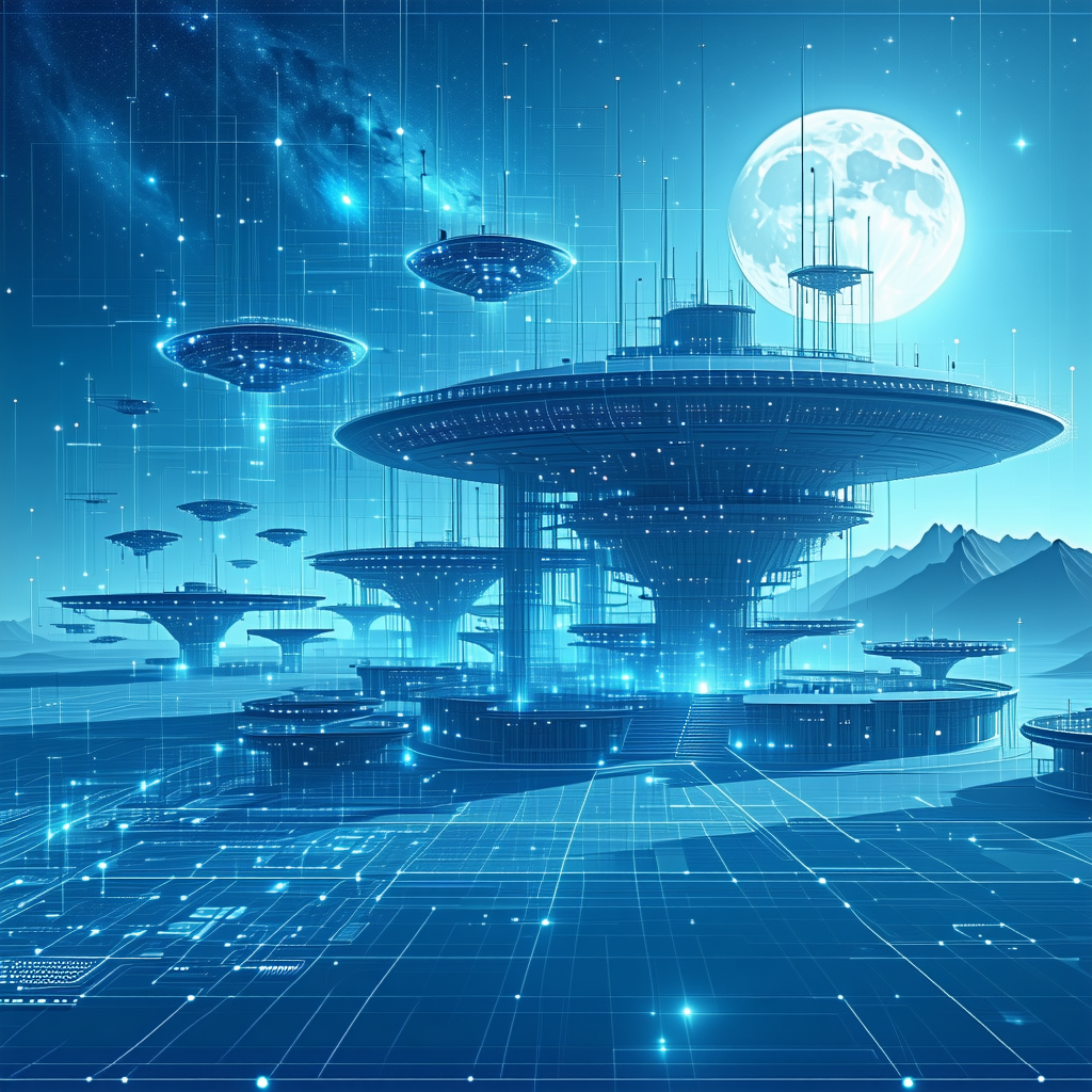 In This Futuristic Scene, A Large Space Station Is Surrounded By Numerous Smaller Spacecraft