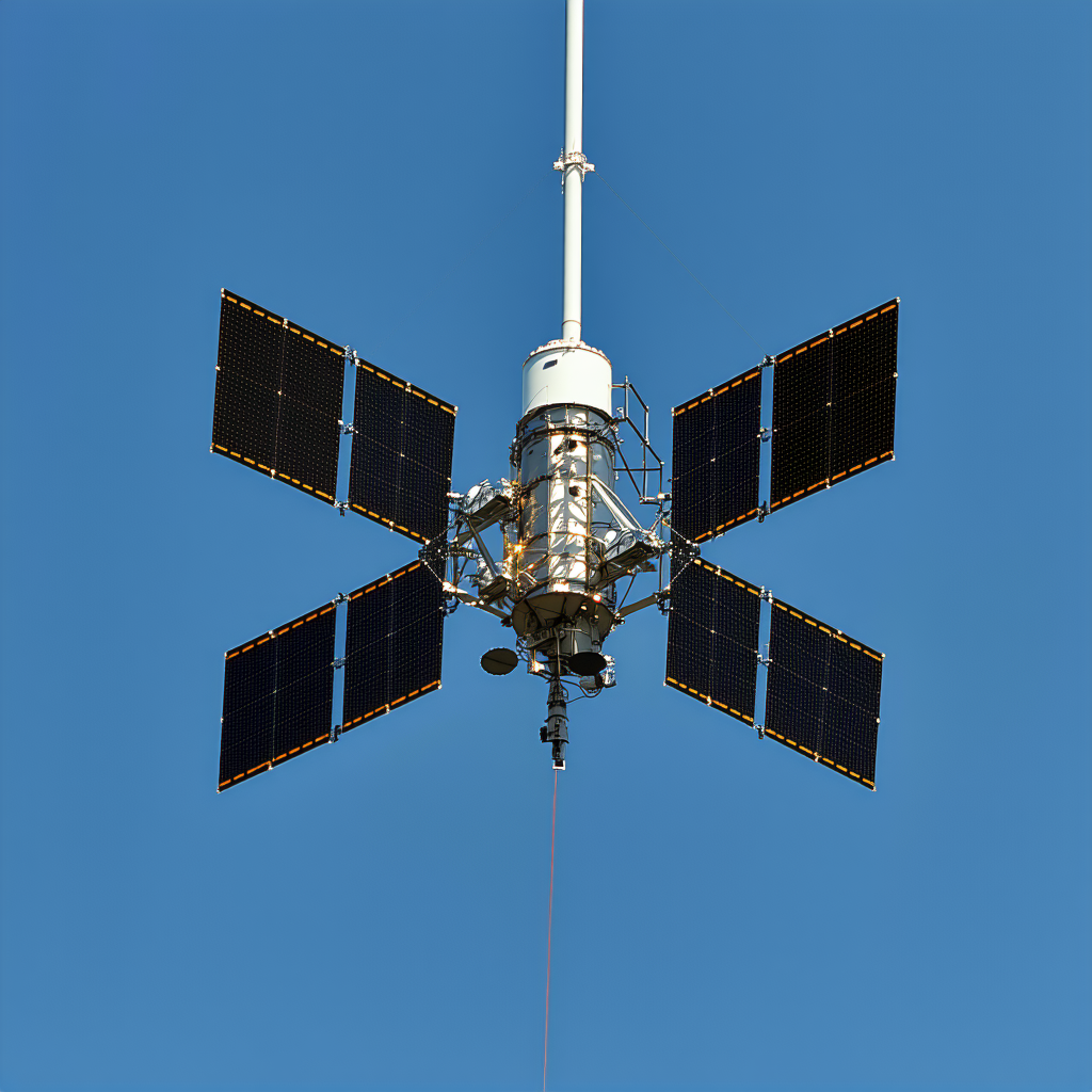 A Satellite Dish Mounted On A Pole, With A Clear Blue Sky In The Background