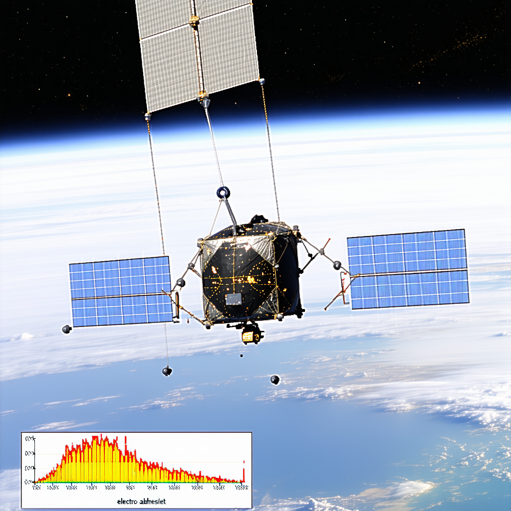 A Spacecraft With A Satellite Dish On Top, Flying Through The Sky