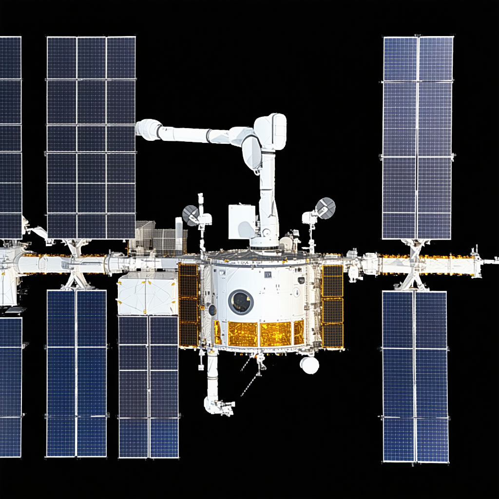 A Large Space Station With A White And Blue Color Scheme