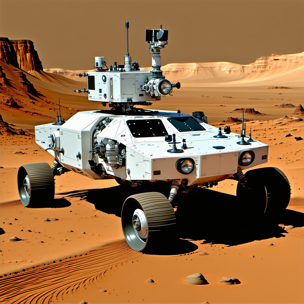 A White, Four-wheeled Vehicle, Possibly A Rover, Parked On A Dirt Surface