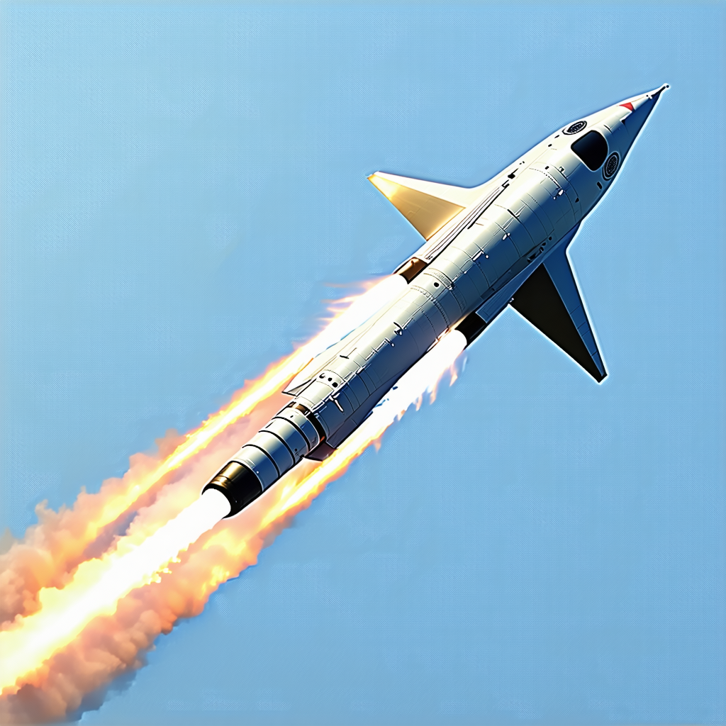 A Rocket Is Flying Through The Sky, Leaving A Trail Of Smoke Behind It