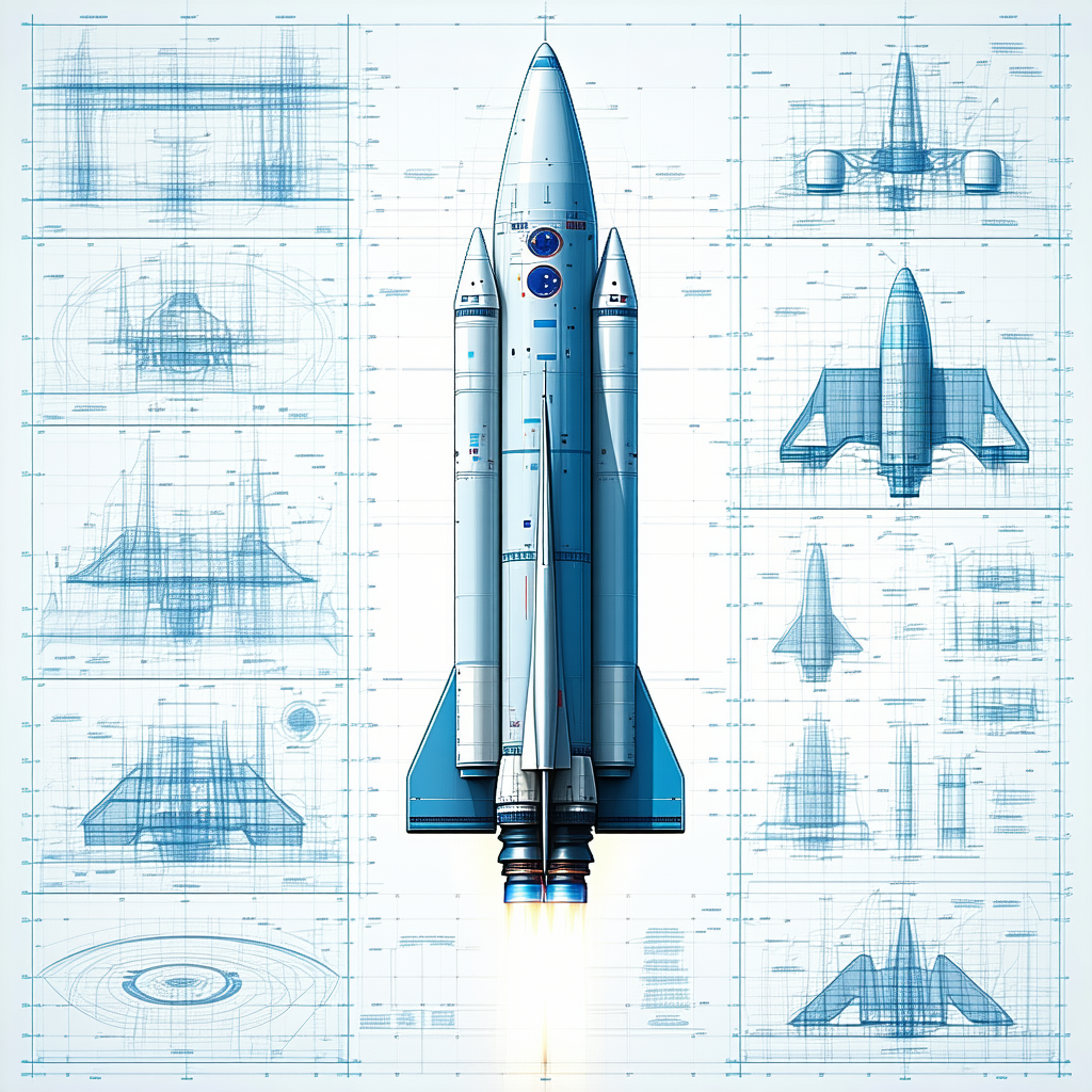 A Space Shuttle Is Shown In A Series Of Blueprints, Illustrating Its Various Components