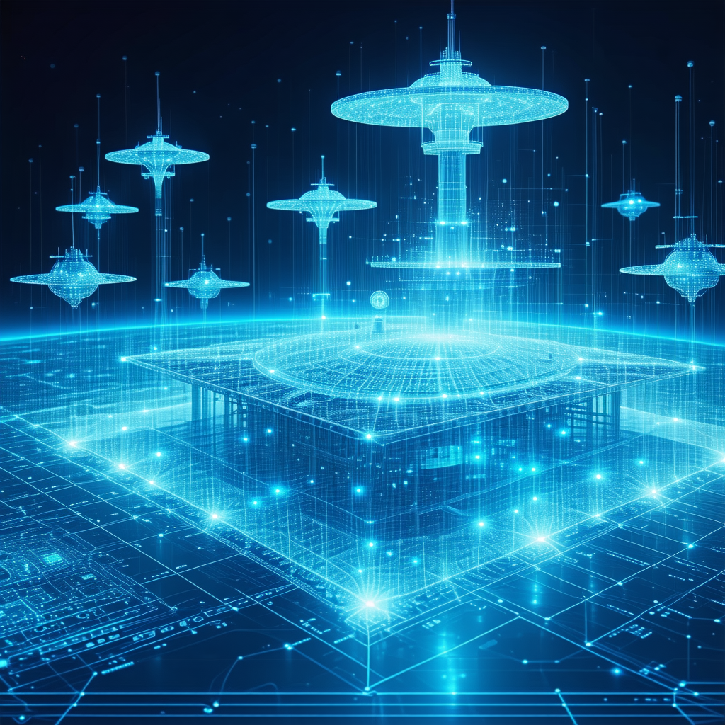 The Image Is A Futuristic, Blue-toned Illustration Of A Space Station