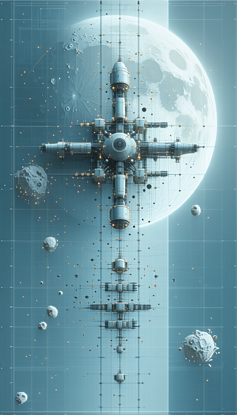 In This Image, There Is A Large, Futuristic Space Station With A Cross-like Structure