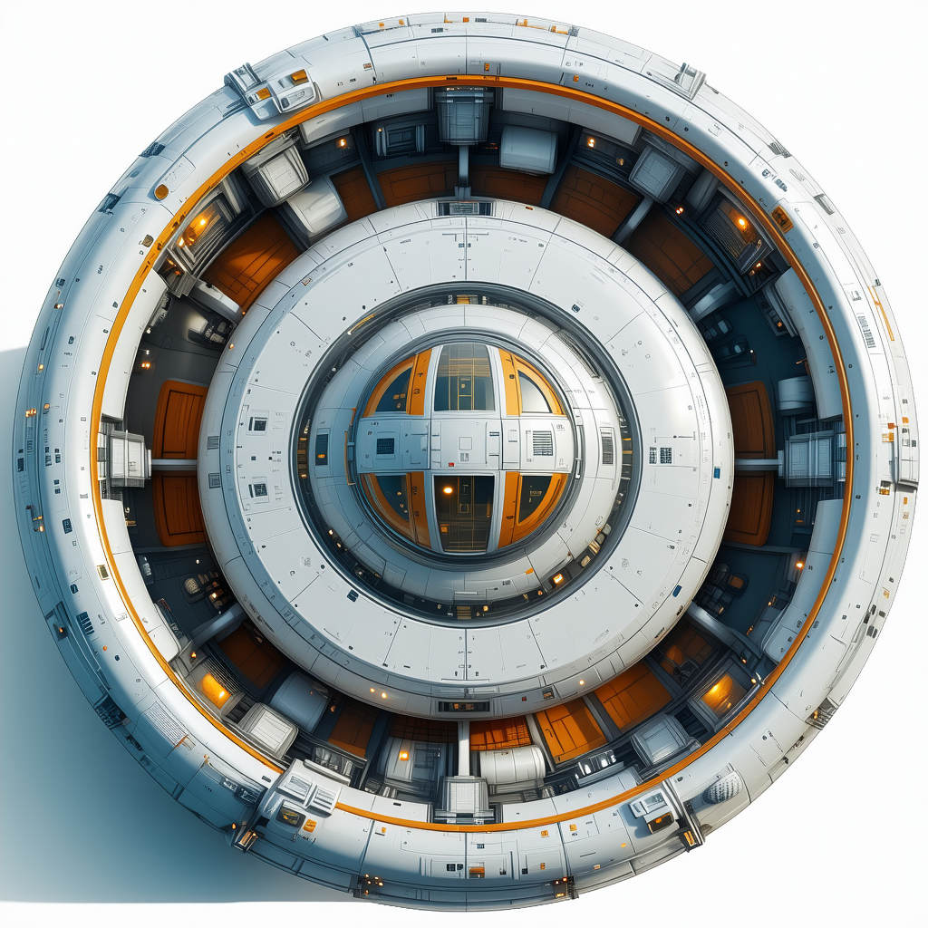 A Large White And Orange Spacecraft Is Shown In A Close-up View