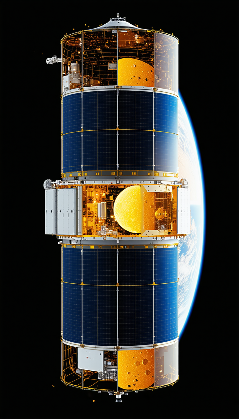 A Large Satellite Is Shown In The Image, With A View Of The Earth From Space