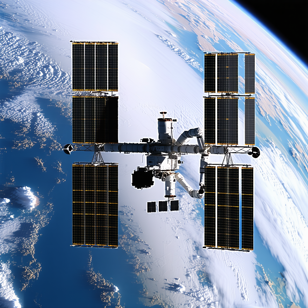 A Space Shuttle With A Large Satellite On Top Of It, Flying Through The Sky
