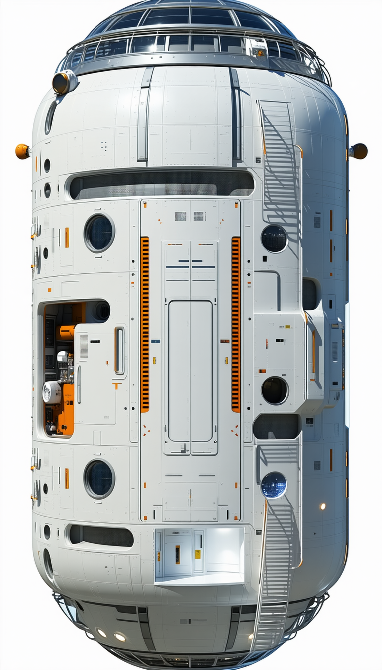 The Image Is A 3d Model Of A Space Station, Showcasing Its Various Components