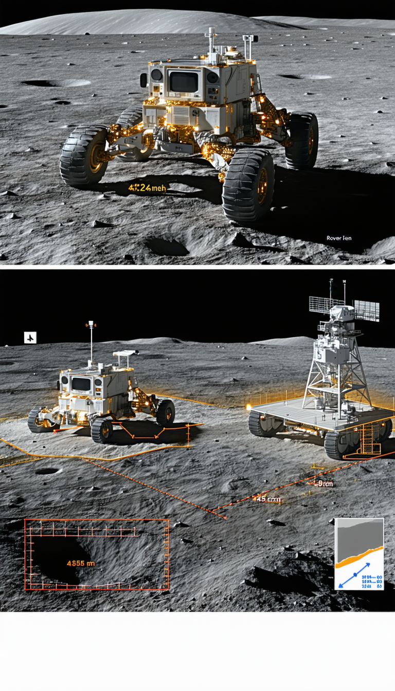 A Rover On The Moon, With A Close-up Of The Rover's Front And Side