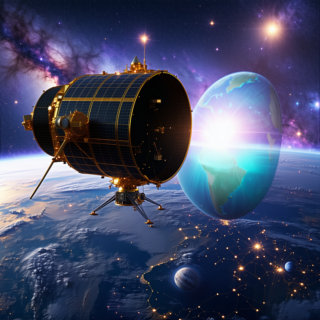 A Spacecraft, Possibly A Satellite Or A Space Shuttle, Flying Through The Sky