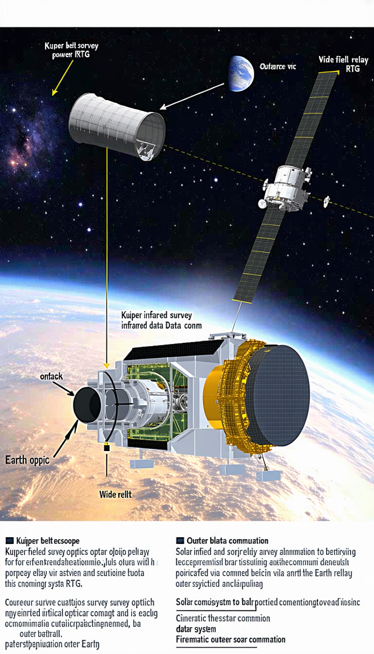 A Spacecraft With A Satellite Dish On Top, Flying Through The Sky