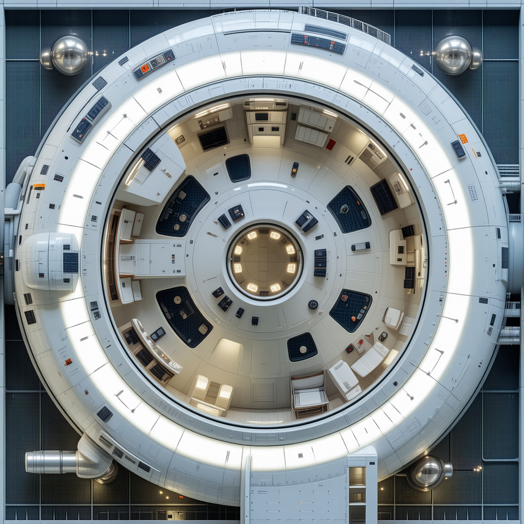 The Image Is A Computer-generated, Three-dimensional Model Of A Space Station