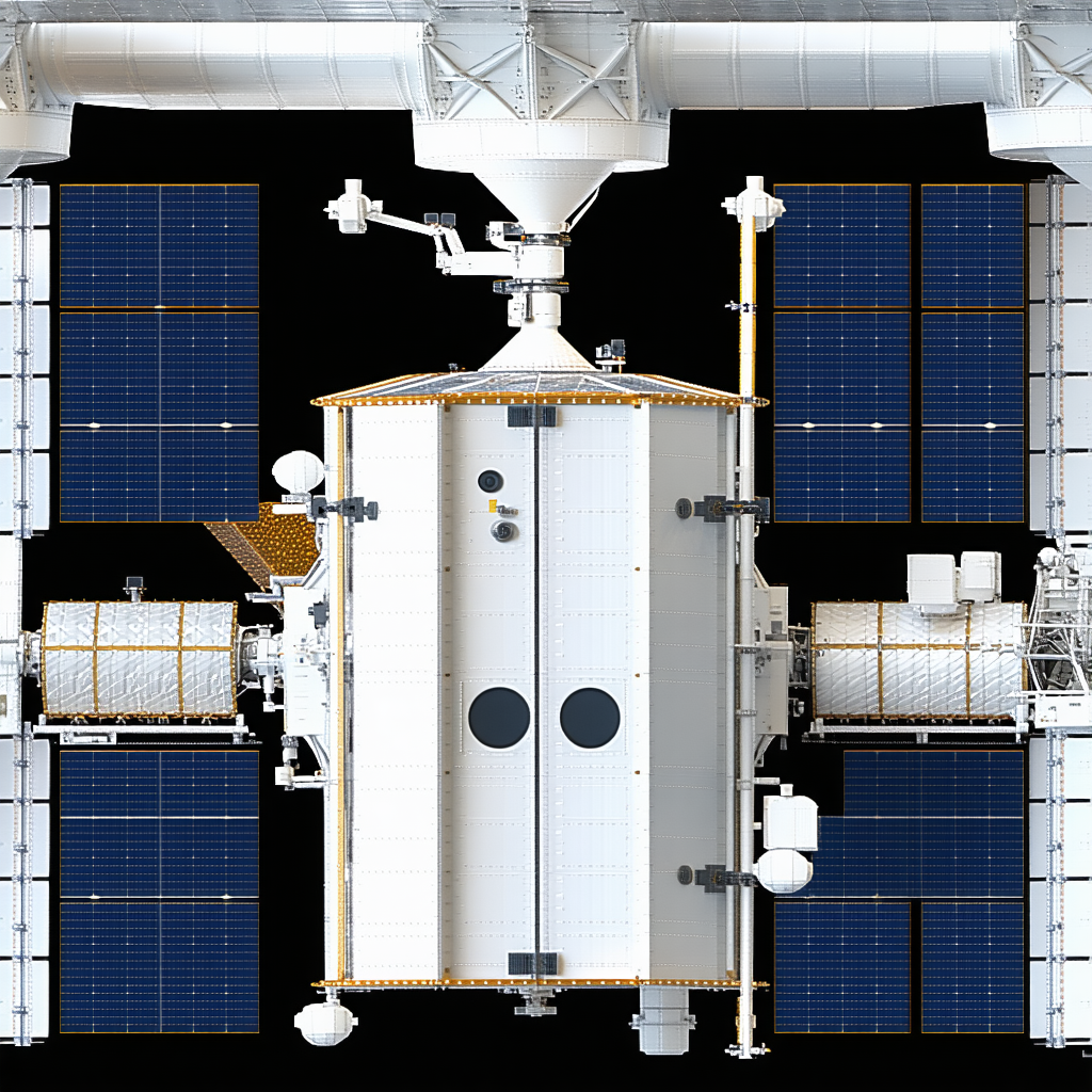 The Image Is A Black And White Photo Of A Space Shuttle, Which Is Docked To A Space Station