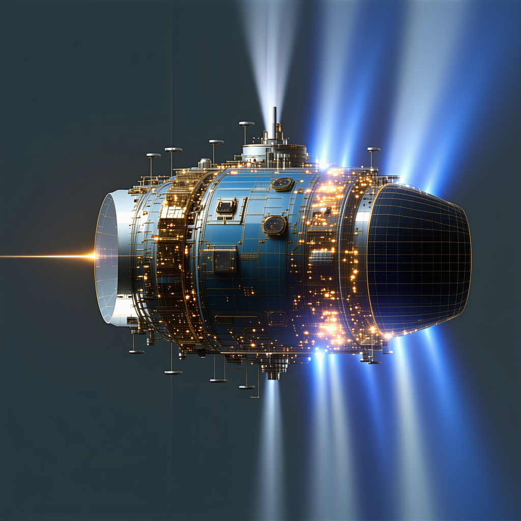 futuristic spacecraft shown dark blue