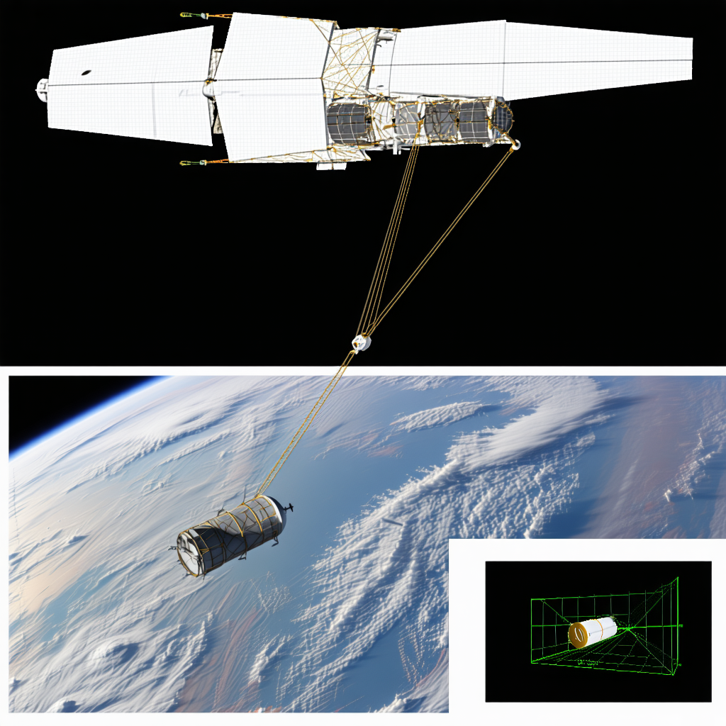 A Space Shuttle, Which Is Connected To A Large Satellite