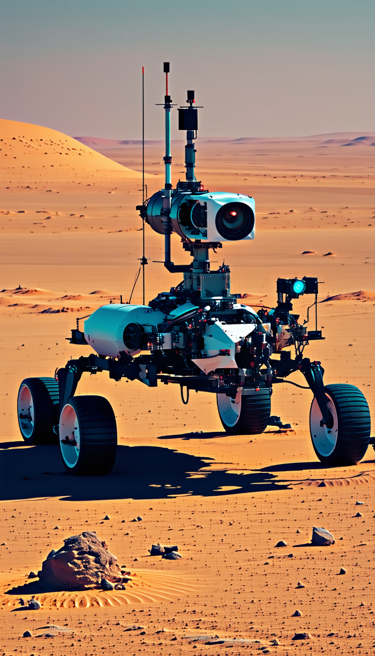 A Large Robotic Vehicle With A Camera Mounted On Its Front