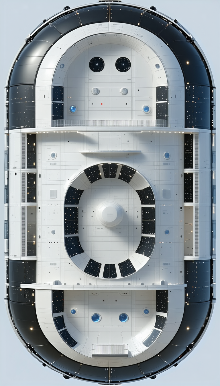 A Large White Building With A Circular Structure In The Center