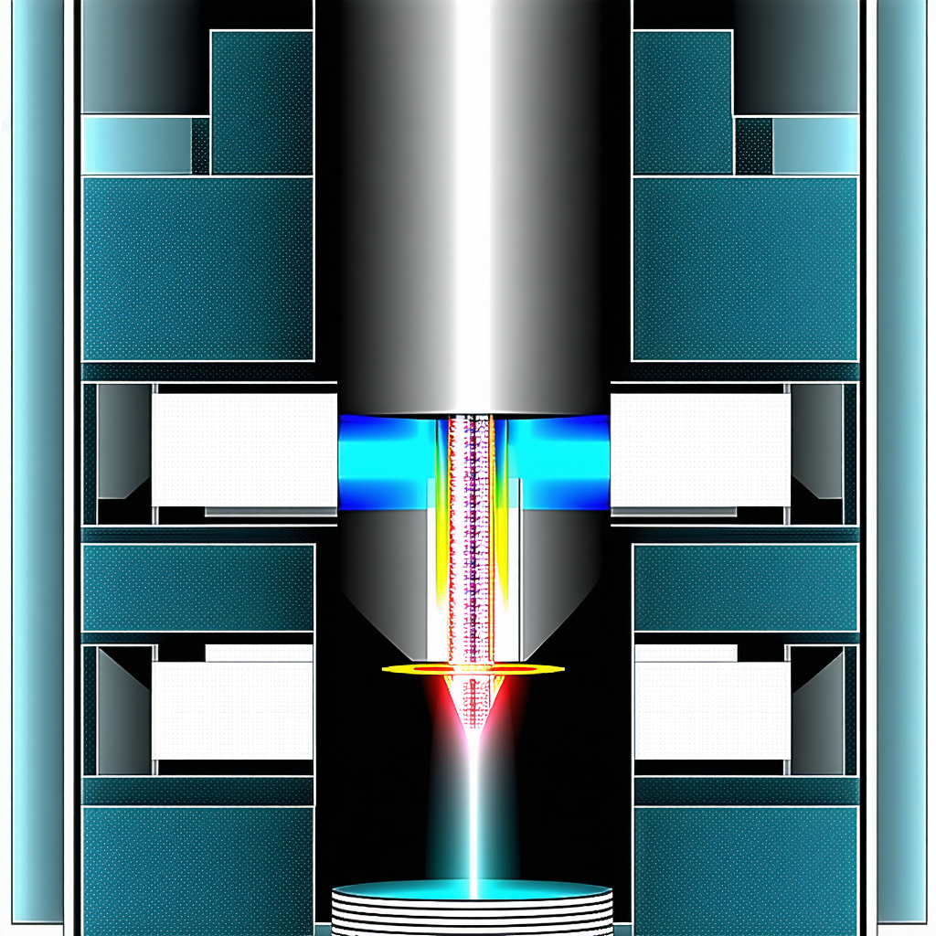 A Blue And White Image Of A Machine With A Red Beam Of Light Coming Out Of It