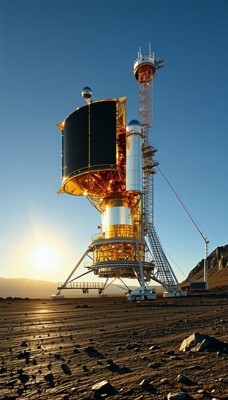 A Large Spacecraft, Possibly A Rocket Or A Satellite, Sitting On A Rocky Surface