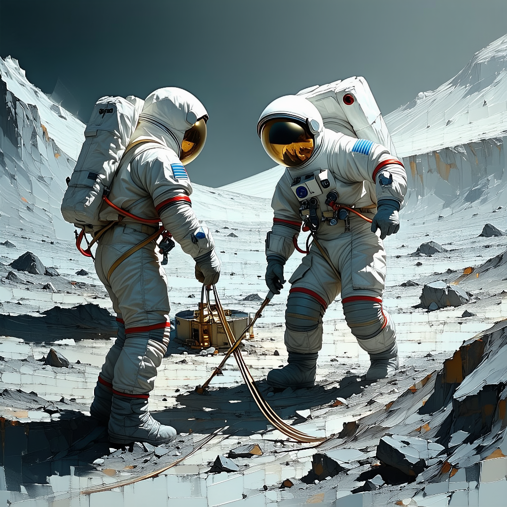 In The Image, There Are Two Astronauts Standing On A Rocky Surface, Possibly On The Moon