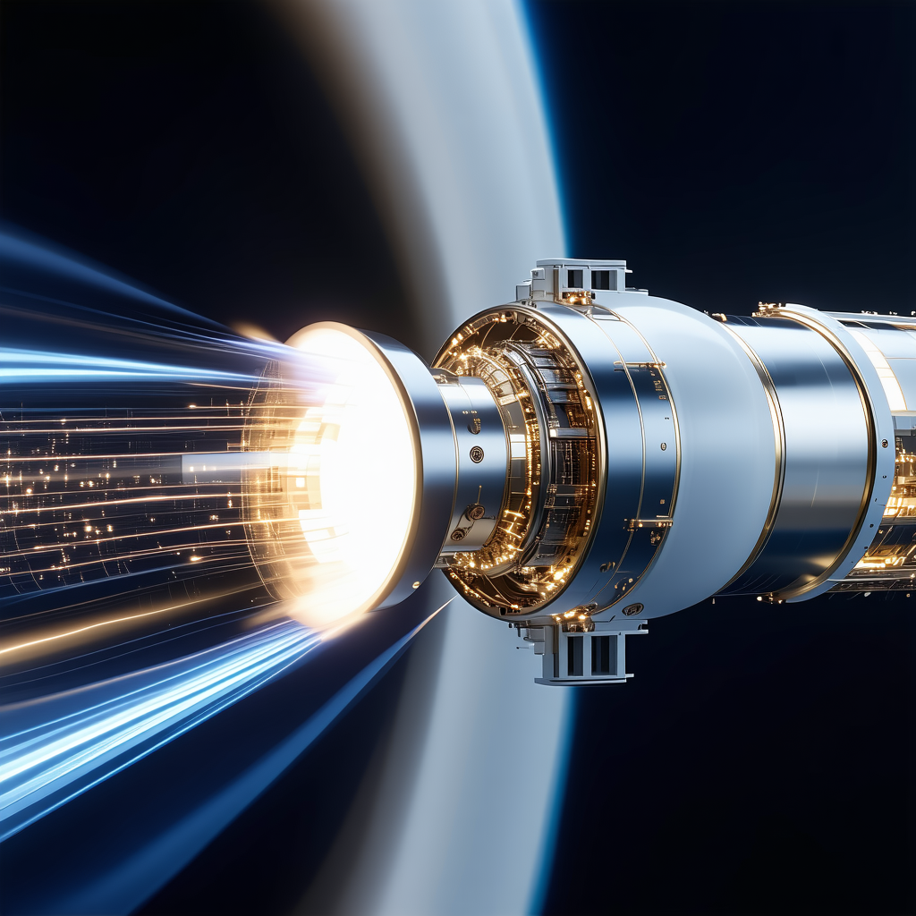 A Space Shuttle Is Shown In A Close-up View, With Its Engine And The Surrounding Space Visible