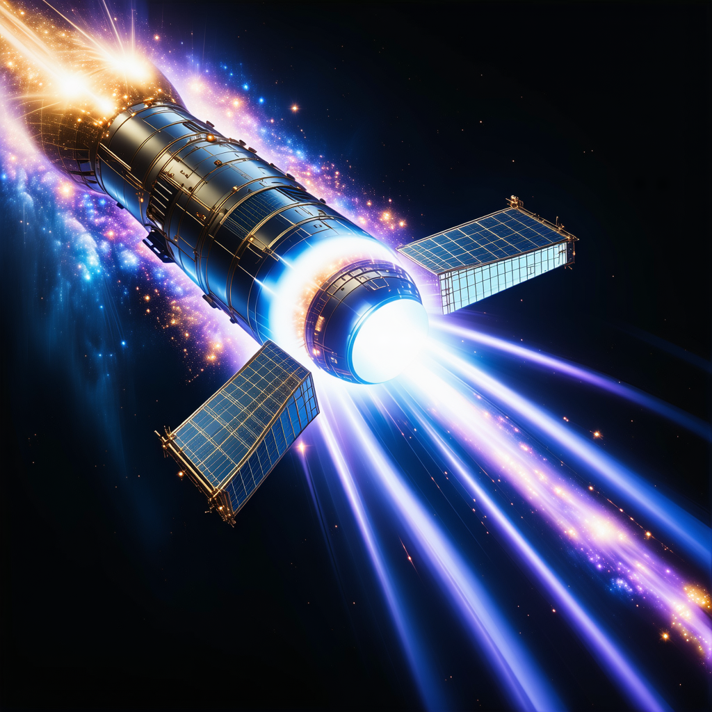 A Space Shuttle Is Shown In A Brightly Lit Environment, With Its Engines Glowing