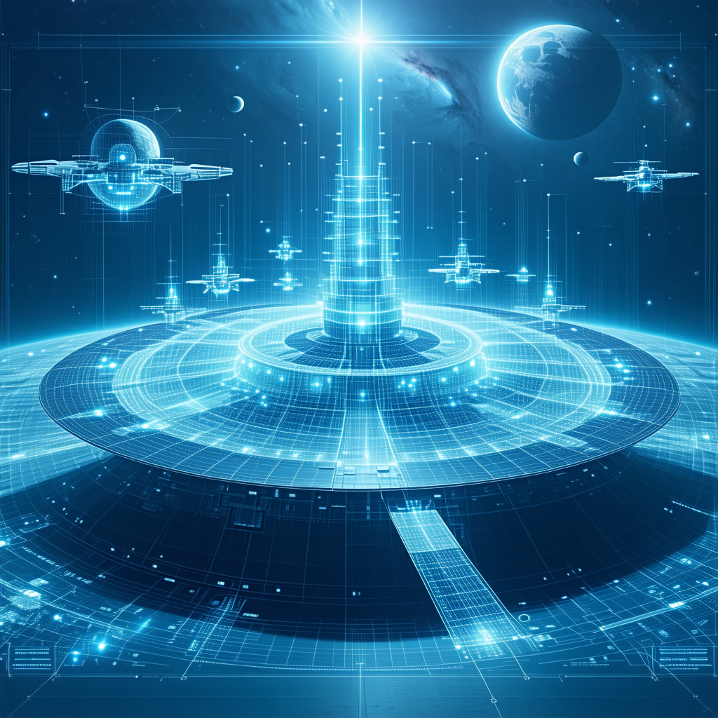 In This Futuristic Scene, A Large Space Station Is Surrounded By Several Smaller Spacecraft