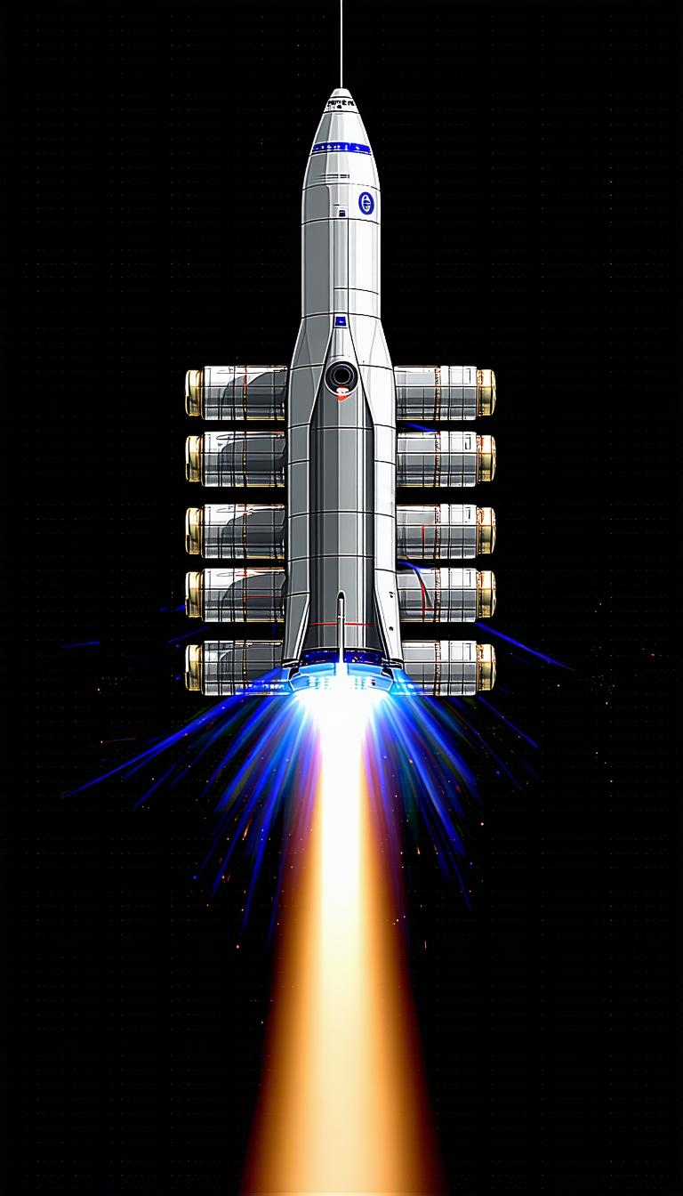 A Rocket Is Shown In A Space Scene, With Its Engine On