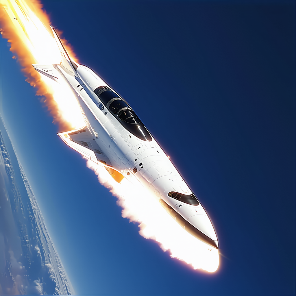 A White Jet Is Flying Through The Sky, Leaving A Trail Of Smoke Behind It