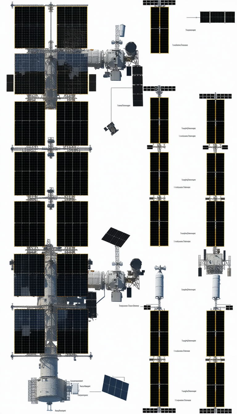 The Image Is A Detailed Diagram Of A Space Station, Showing Various Components And Their Connections