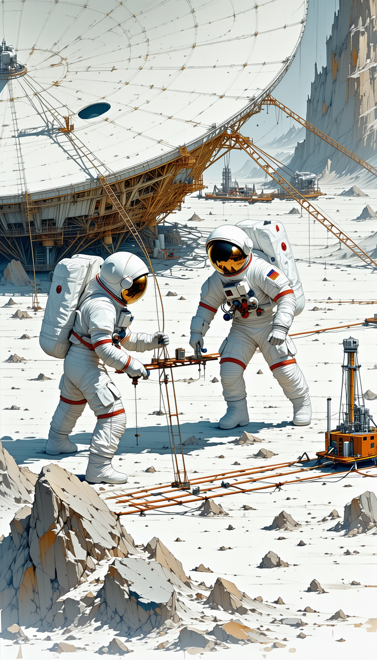 In The Image, There Are Two Astronauts Standing On A Snowy Surface, Possibly On A Distant Planet