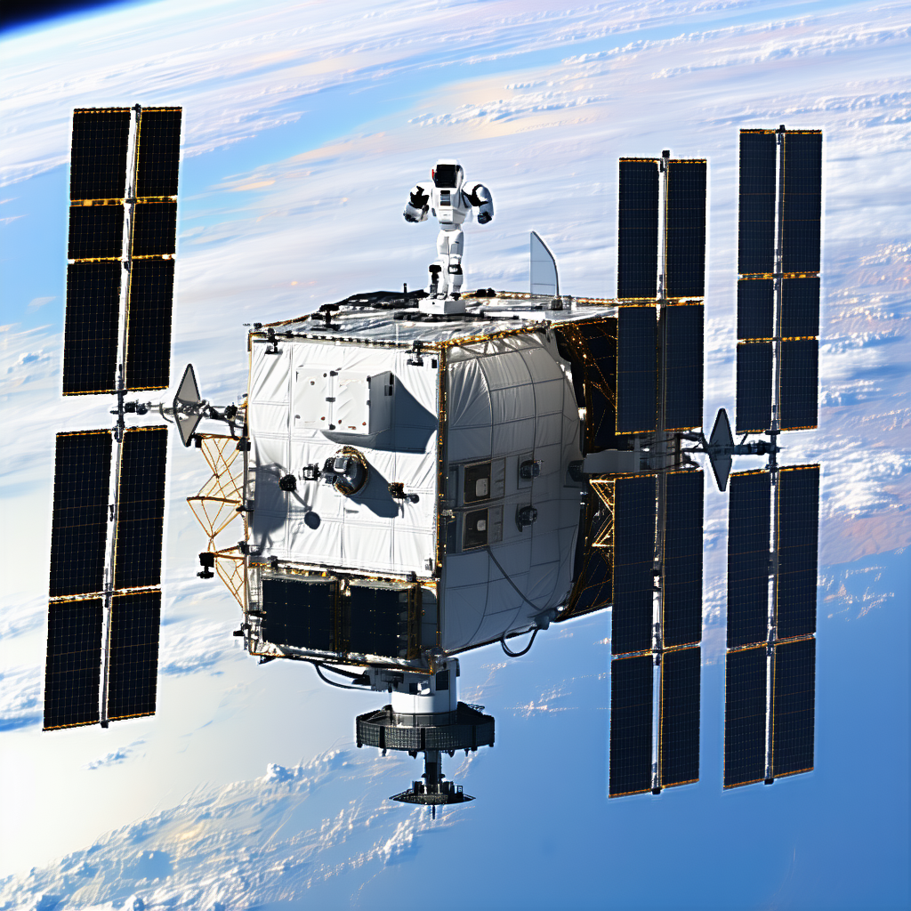 A Space Shuttle With A Large Satellite Dish On Top Of It