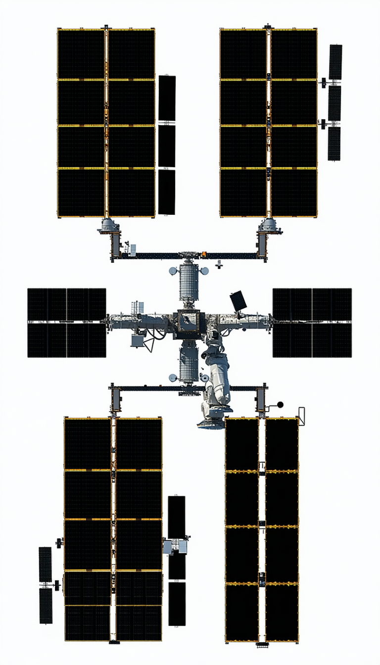 A Space Station Is Shown In A White And Black Image