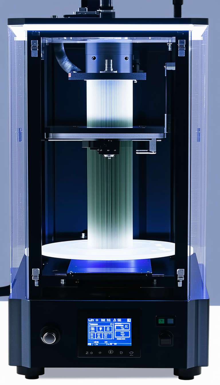 A Large, Blue Machine With A Long, White, Cylindrical Object Inside Of It