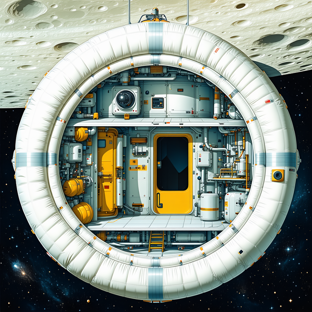 In The Image, There Is A Large Spacecraft With A White And Blue Exterior