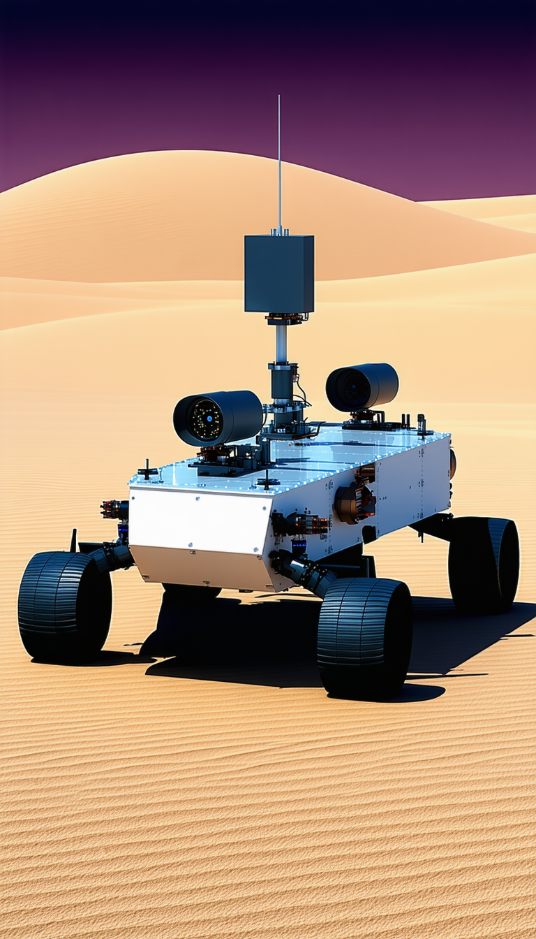 A White Robotic Vehicle With A Large Camera On Its Front