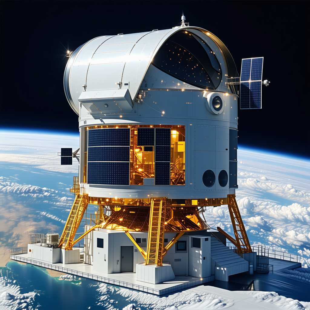 A Large White Space Station, Possibly A Space Shuttle, Floating In The Air