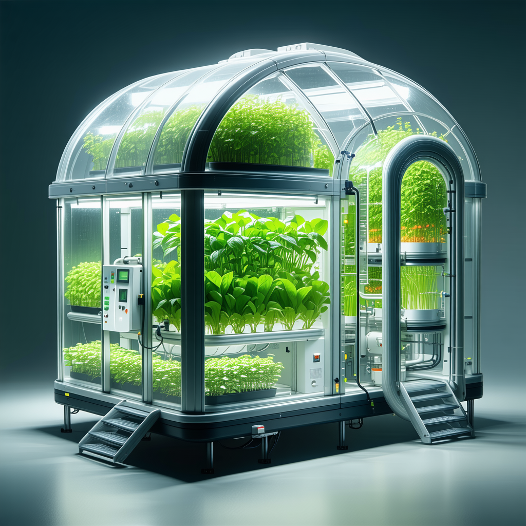 A Large, Modern Greenhouse Filled With A Variety Of Plants