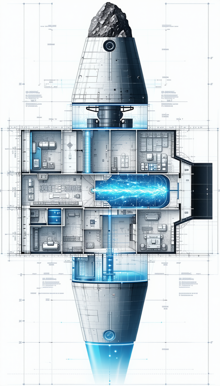 The Image Is A Blueprint Of A Space Station, Showing The Interior Layout Of The Station