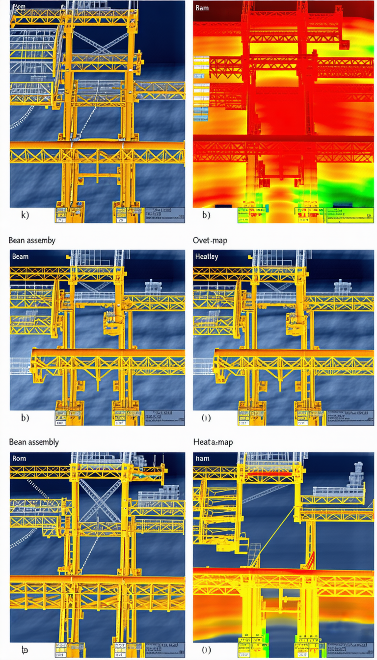 There Are Four Different Images Of A Crane In A Blue Background