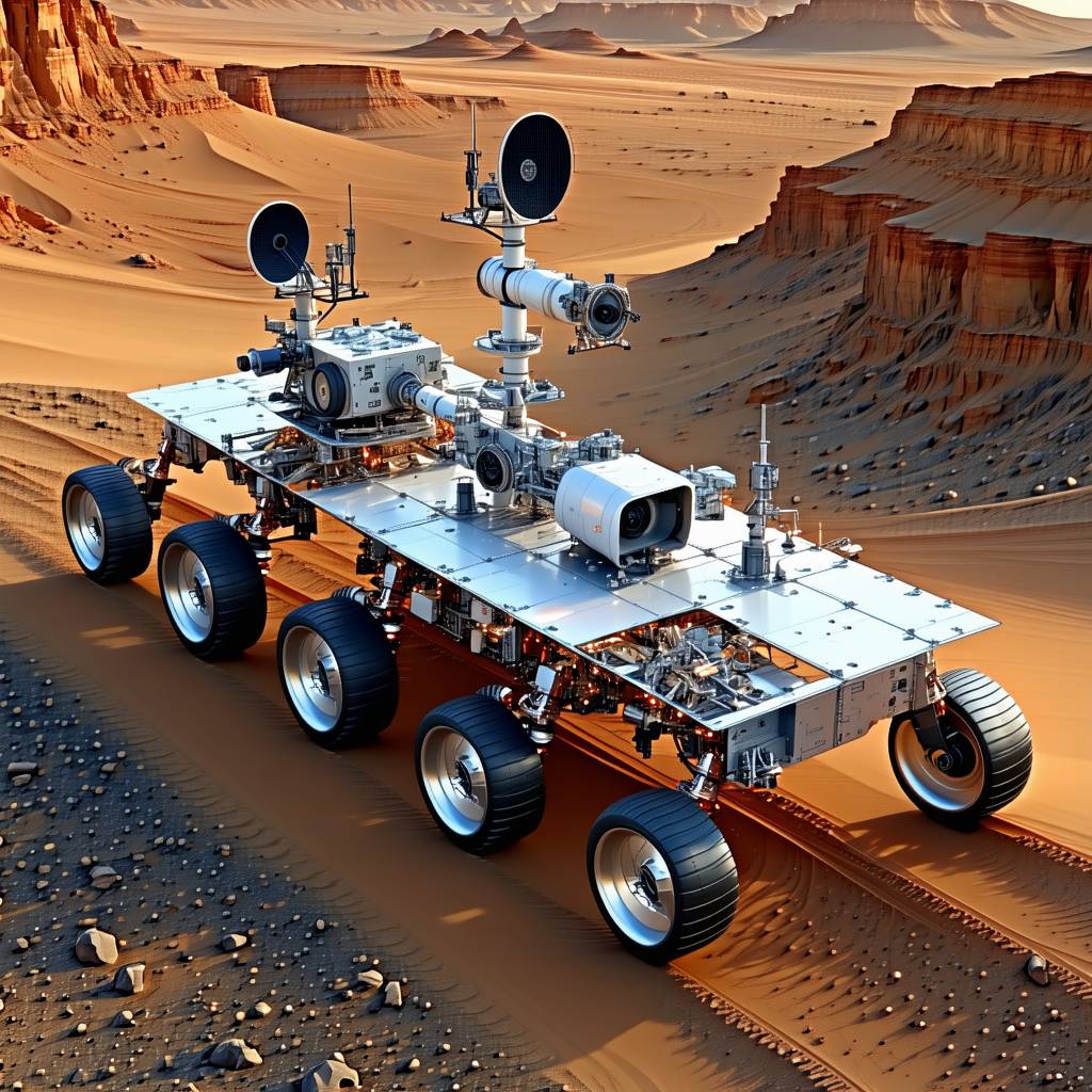 A Large, Silver, Four-wheeled Vehicle With A Flatbed, Driving On A Dirt Road